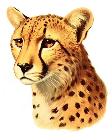 Vintage 1920 Portrait of Cheetah Head Illustration , Chromolithograph, Die Cut, 1920s Illustration, Vintage, Chromolithograph, Colorful, Antique, Ephemera, Clipart, 8k, Isolated on white