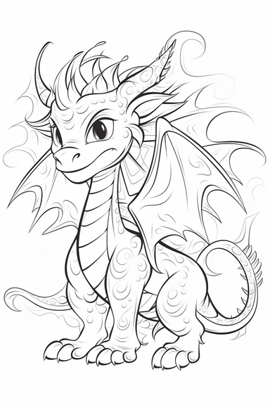 cute dragons playing depicted in the style of clipart, white background, vector lines, in the style of a coloring book, thick, clear,lines, black and white,