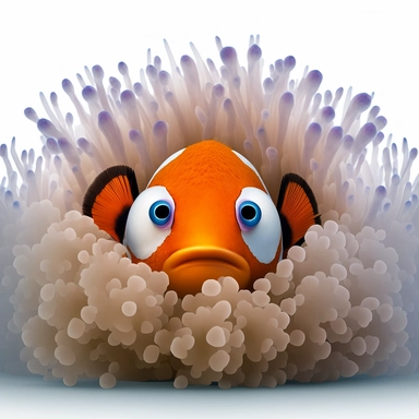 baby clownfish peeking out from an anemone clipart