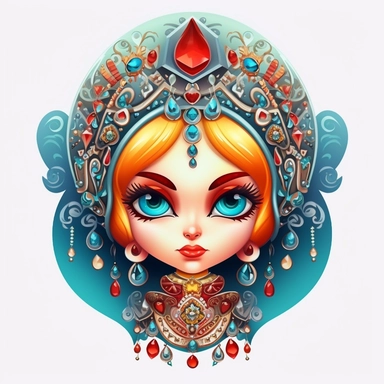 an evil woman in a russian traditional dress royaltyfree clipart, in the style of adorable toy sculptures, distinctive noses, colorful graffiti-like, babycore, elaborate, made of crystals, pattachitra