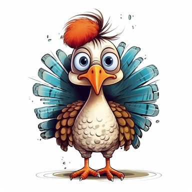 funny cartoon turkey thanksgiving modern clipart vector, white background, no outline