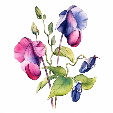 Clipart, vintage, watercolor, Pink Butterfly Pea illustration, hand drawn, texture