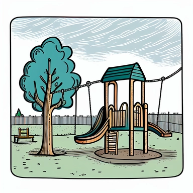 2D clipart style simple drawing of an empty playground at an elementary school