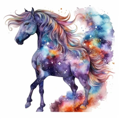 Watercolour Magic Mystical realistic horse clipart horse, stars, planets, dreamu clipart,trippy, white background--v 5.1