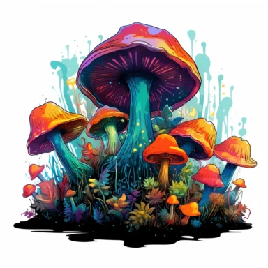 Watercolour Magical Mystical Mushrooms clipart, vector, contour, colorful vibrant, detailed, beautiful,32k , outlined, floral, trippy, heavenly graphic design, Acrylic paint, white flat background, flat