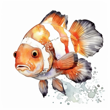 clownfish, clipart, whole body, watercolor, white background,