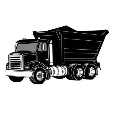 a clipart of dump truck, for a sticker, flat, 2d, sticker, black and white svg vector, silhouette, crisp lines, solid shapes, 8k