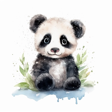 cute watercolor baby panda cartoon clipart
