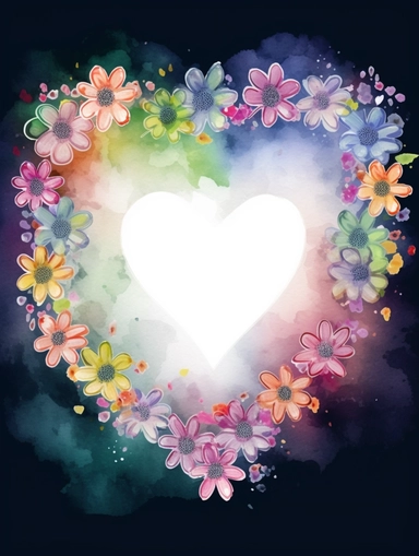 frame for poster, narrow vignette along the sides and the corners of the picture, little cute wild bright clipart flowers like hearts vignette, soff pastel blank center of the picture,