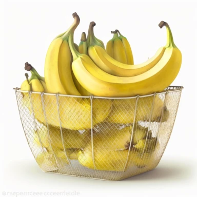A giant metal mesh basket filled with bananas, in the style of Georgia O’Keeffe, watercolour, white background, clipart