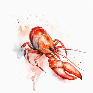 Watercolor crawfish clipart, white isolated background, space out, hd