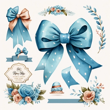 watercolor clipart blue ribbon cartoon syle