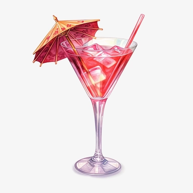 Watercolour realistic cosmopolitan cocktail in cocktail glass with straw and cocktail umbrella beautifully detailed realistic cosmopolitan cocktail, transparent background ,ultra highly detailed, 18k, sharp focus, bright photo with vibrant colours, digitally enhanced,photographic, enhanced graphics, straight, sharp focus, bright lighting, intricate detailed png image ,high definition,300dpi,graphic clipart,computer graphics