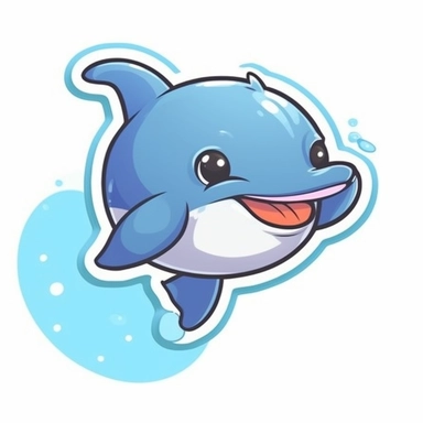 Cute Cartoon Dolphin Sticker, water, illustration, funny, clipart, simple, high quality