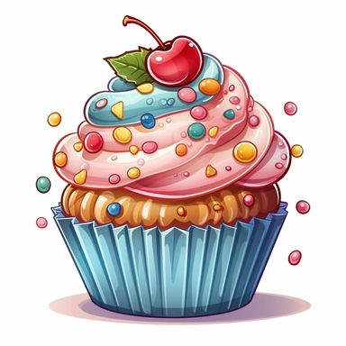 Cheerful cupcake clipart in the style of john james audobon, showcasing delicious cupcakes with colorful icing and fun decorations, perfect for birthday parties and celebrations