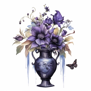 watercolour dark fantasy deadly nightshade bouquet in vase gothic clipart, png image,high resolution,300dpi,graphic clipart,print graphics — q 1