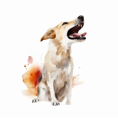 Watercolor dog barking clipart, white isolated background, space out, hd