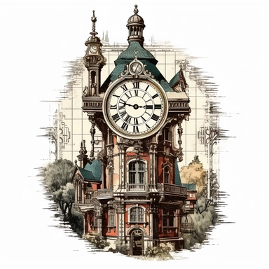 Vintage House Clock Sublimation Clipart vector white background with high resolution image
