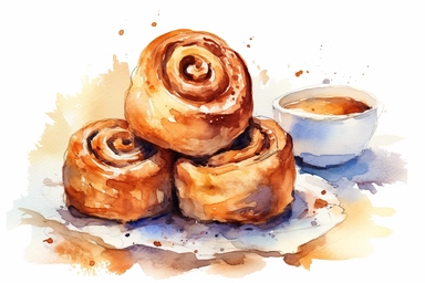 watercolor cinnamon rolls clipart, hd, white background, spaced out
