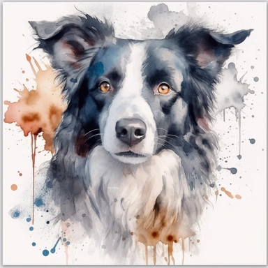 clipart of a watercolor border collie on a white background