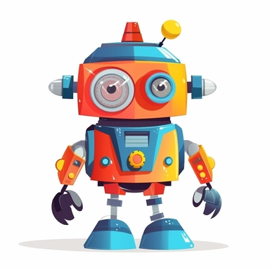 cute bright colorful cartoon robot, in the style of george ault, clipart, white background