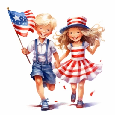 july 4 ,US indepedance day,clipart,white background,children