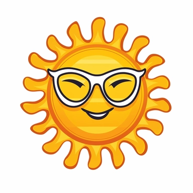 very simple yet funky clipart comic image of a 60s style sun with a white background