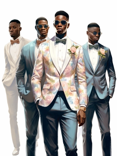 full body watercolor African groom with groomsmen clipart, hd