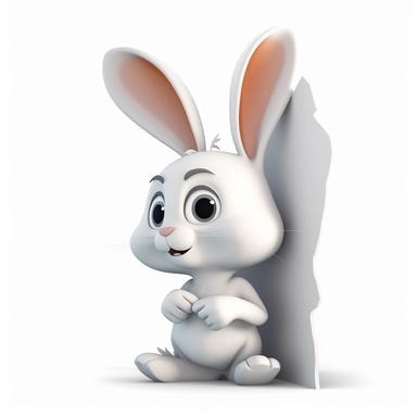 oilpainting, 2d icon of a super cute cartoon rabbit peaking around a corner clipart full body, 3d rendering, white background, clean
