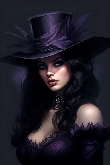 A witch wearing a witch hat, in the style of charlie bowater, victorian era themes, wimmelbilder, rtx on, camille - pierre pambu bodo, dark purple, dark bronze and white, gianni strino, clipart, white background,