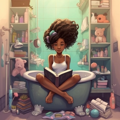 african american teenager girls stuck in a bathtub with books in the white house bathroom in the style of dr. seuss with a simple pastel color palette clip art--ar 10:8
