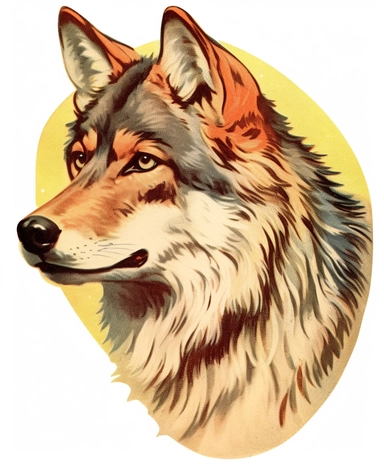 Vintage 1920 Portrait of wolf Head Illustration , Chromolithograph, Die Cut, 1920s Illustration, Vintage, Chromolithograph, Colorful, Antique, Ephemera, Clipart, 8k, Isolated on white