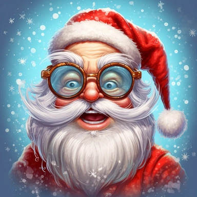 santa laugh and cute big eyes wear big glasses, cute funny laugh detailed digital art, whimsical and cute, cute detailed artwork, glimmering, adorable and whimsical, whimsical art, Clipart style