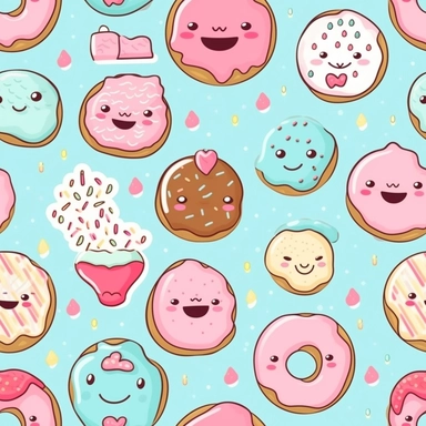 cute, smiley, anime, cartoon, clipart,donuts, smileys, emojis, pastel pink, pastel blue