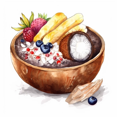 fascinating acai bowl clipart, coconut bowl, in the style of digital paintings, white background