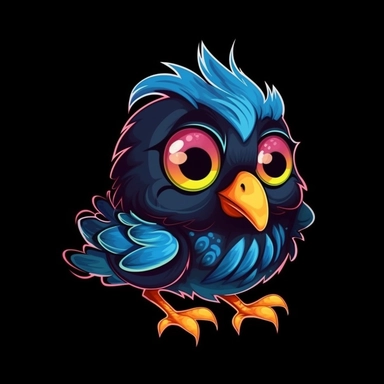 cute cartoon bird clipart, black background,--no cut-off edges