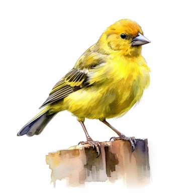 An endearing watercolo Atlantic canary bird clipart of Atlantic canary bird, sitting into unique way 300DPI
