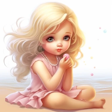 clipart of super cute baby girl in the beach white background full body, sitting on the sand, white sandals, full body, charming anime characters Thomas Kinkade Nadja Baxter Anne Stokes Nancy Noel