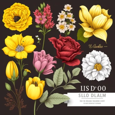 Create a collection of 10 detailed and visually appealing flower cliparts, featuring various species such as roses, tulips, sunflowers, daisies, lilies, orchids, daffodils, peonies, lavender, and cherry blossoms. Each flower clipart should be designed in a consistent, elegant, and semi-realistic style, with attention to detail and accurate representation of each species. Ensure that the flower cliparts are suitable for use in both personal and commercial projects, including greeting cards, invit