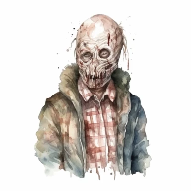 Scary Horror half body Watercolor Clipart, illustration style, on white background, detailed, hd