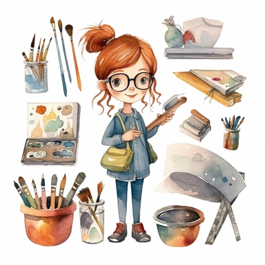 watercolor illustration, cute, teacher day clipart, highest resolution and on white background. solid edges and clear clipart