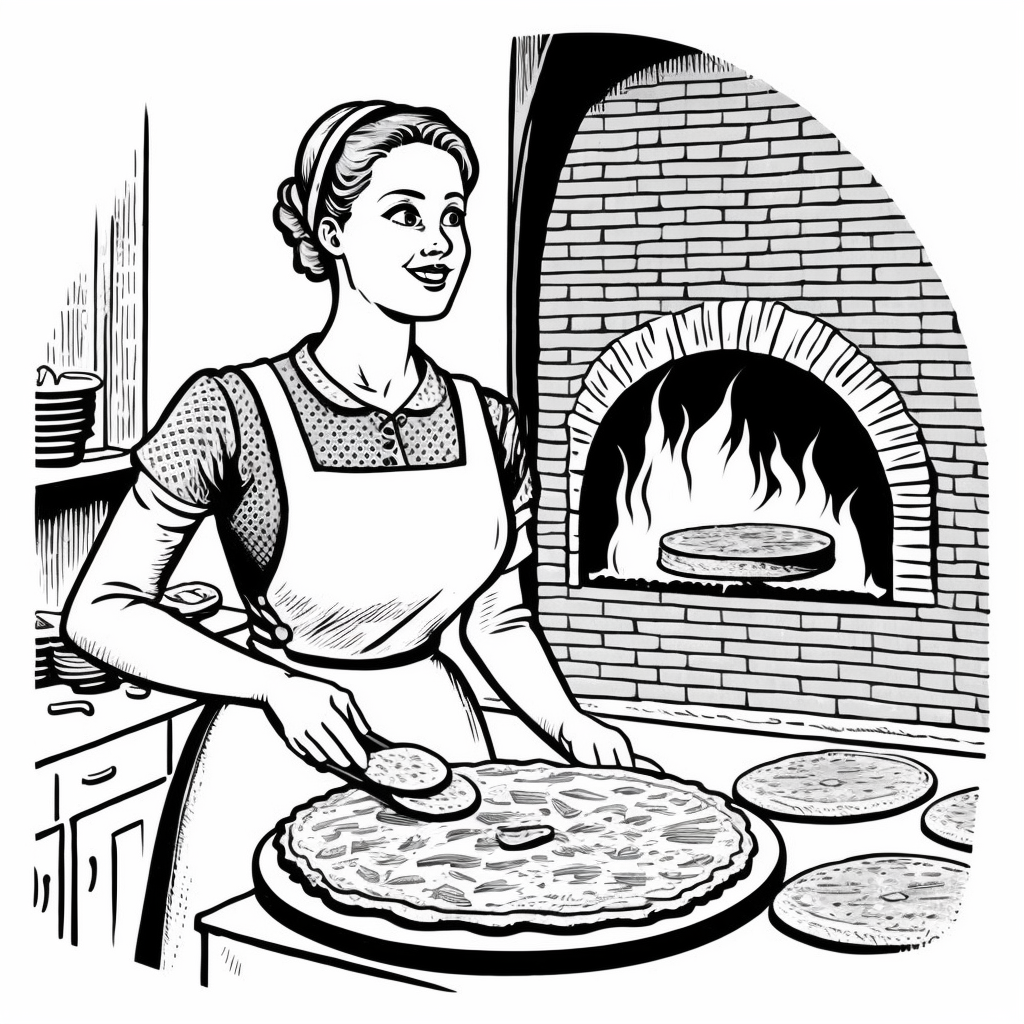 Norwegian woman forty years, putting lefse in oven, Black and white ...