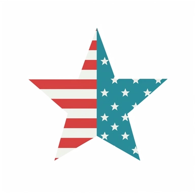 star with american flag, clip art, flat vector style, white background
