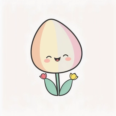 cute clipart of tulip flower, rounded, white background, kawaii anime style, pastel color blending, funny, elements isolated,