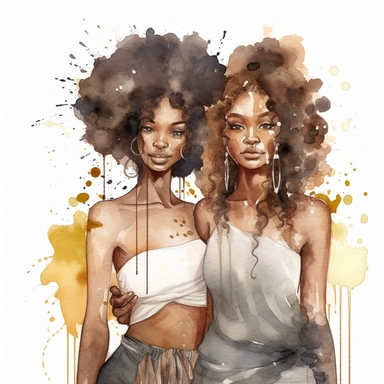 water color black adult sisters clipart