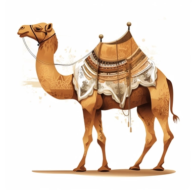 Eid al Adha Camel , ， Clip Art Style ， Small fresh tone , White background , Exquisite, neat, masterpiece of a master ,