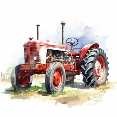 Clipart, Tractor, watercolor painting by Dorothy Hood, red tractor on a white background, shutterstock contest winner, american scene painting, detailed painting, watercolor, white background, behance hd, detailed painting, digital illustration