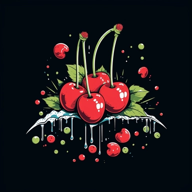 [0554325942760645] Summer Cherry T Shirt Vector, Summer Vibe Cherry T Shirt Design, Summer Clipart, Cherry, Hd, by Hsiao Ron Cheng,intricate, dark black background,vector