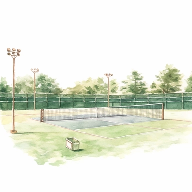 tennis court, watercolor, clipart, white background