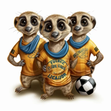 soccer club logo, a few meerkats with soccer jersey, clipart sticker, 3d, isolated from white background,